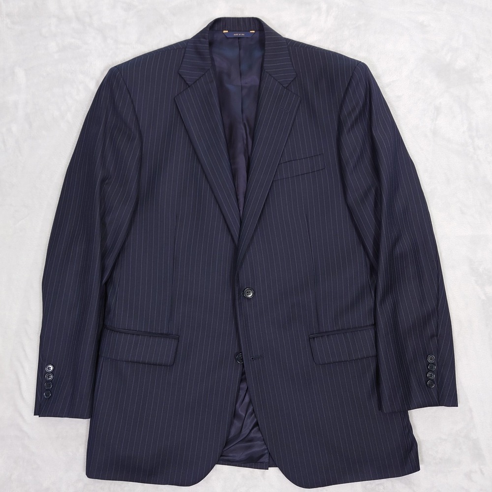 Brooks Brothers 1818 Blazer Madison Fit Saxon Wool Men 42L Navy Striped USA Made
